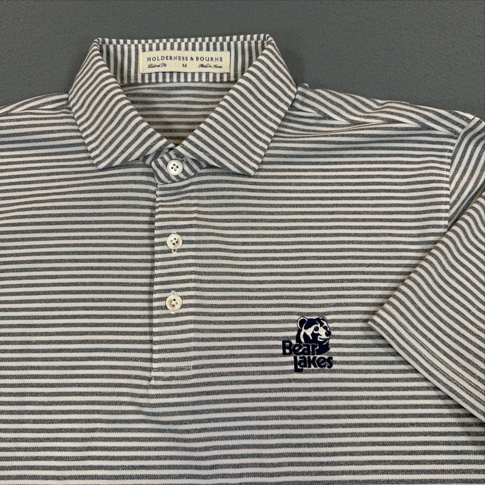 Holderness & Bourne Mens Tailored Fit Striped Golf Polo Shirt Gray Medium